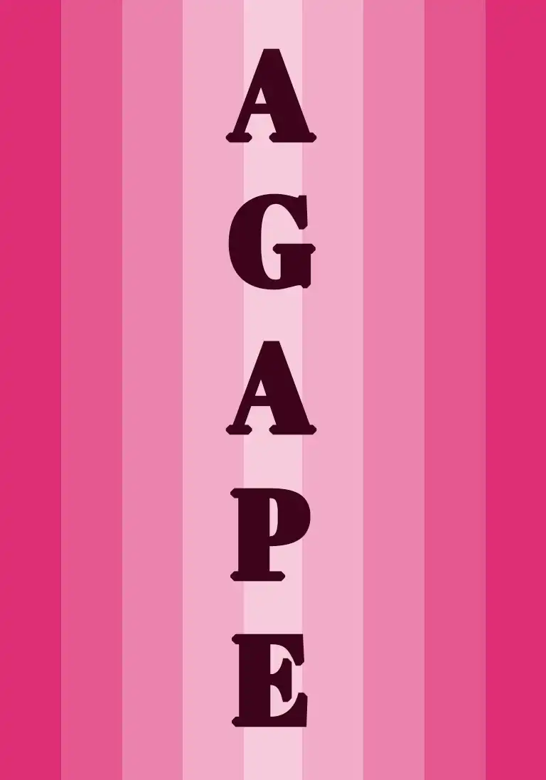 A Christian love card with colorful bright magenta stripes and the text “Agape”.