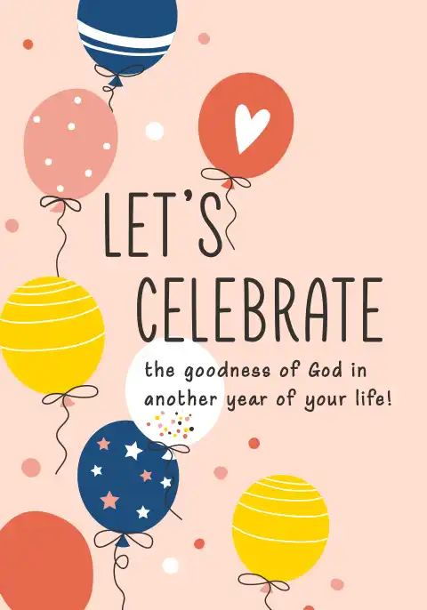 A Christian birthday card with festive typography reading “Celebrate the goodness of God.”