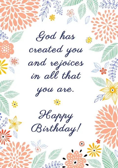 A Christian birthday card featuring a detailed illustration of chrysanthemum flowers.