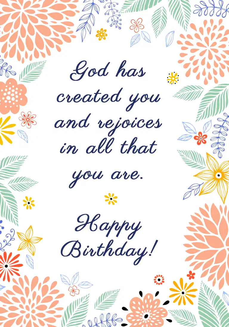 A Christian birthday card featuring a detailed illustration of chrysanthemum flowers.