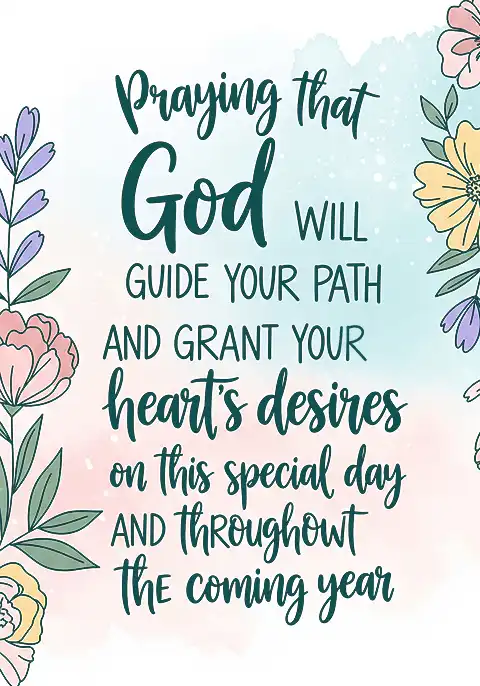 A Christian birthday card with elegant typography praying that God grant you your heart’s desires and fulfill all your plans.