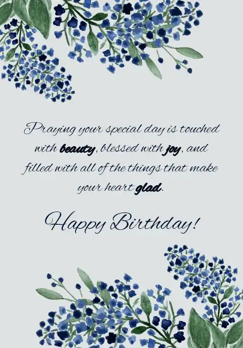 Blue lilacs hanging gracefully from the top of the card