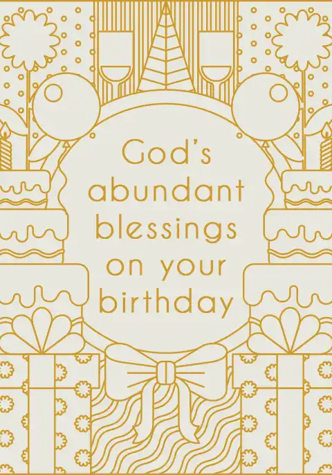 A Christian birthday card with a modern, artistic design featuring abstract outlines.