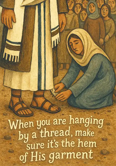 Artistic representation of the hem of a garment symbolizing healing faith