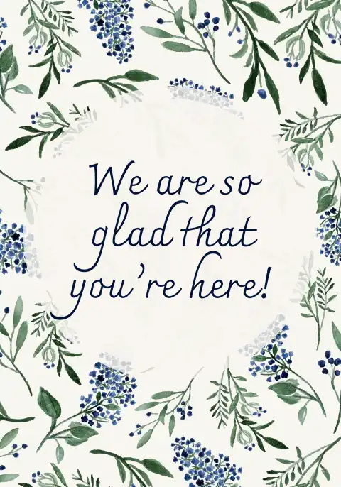 Inviting blue watercolor lilacs asking visitors to feel at home