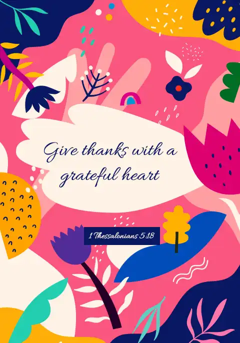 A Christian thank you card with elegant floral illustrations and the scripture-inspired text “Give thanks with a grateful heart.”