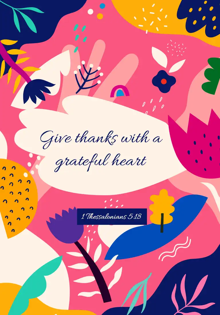 A Christian thank you card with elegant floral illustrations and the scripture-inspired text “Give thanks with a grateful heart.”