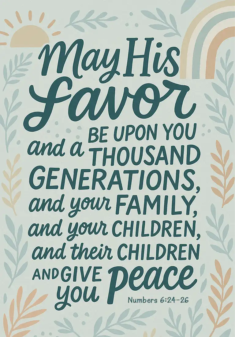 A Bible verse card displaying the scripture Numbers 6:24–26, the Priestly Blessing, “The LORD bless you and keep you…” in elegant type on a soft, minimal background.