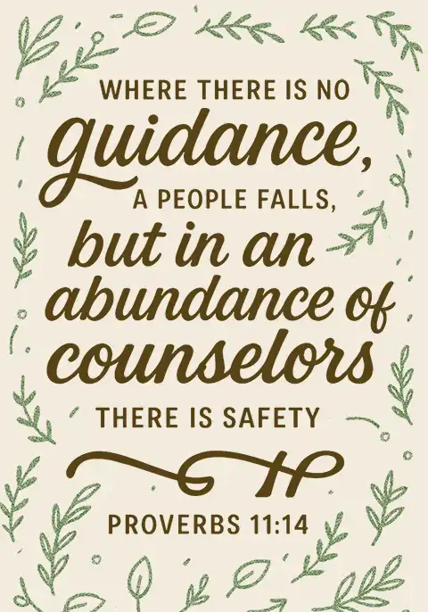 A clergy appreciation card with the Bible verse from Proverbs 11:14, “In an abundance of counselors there is safety.”