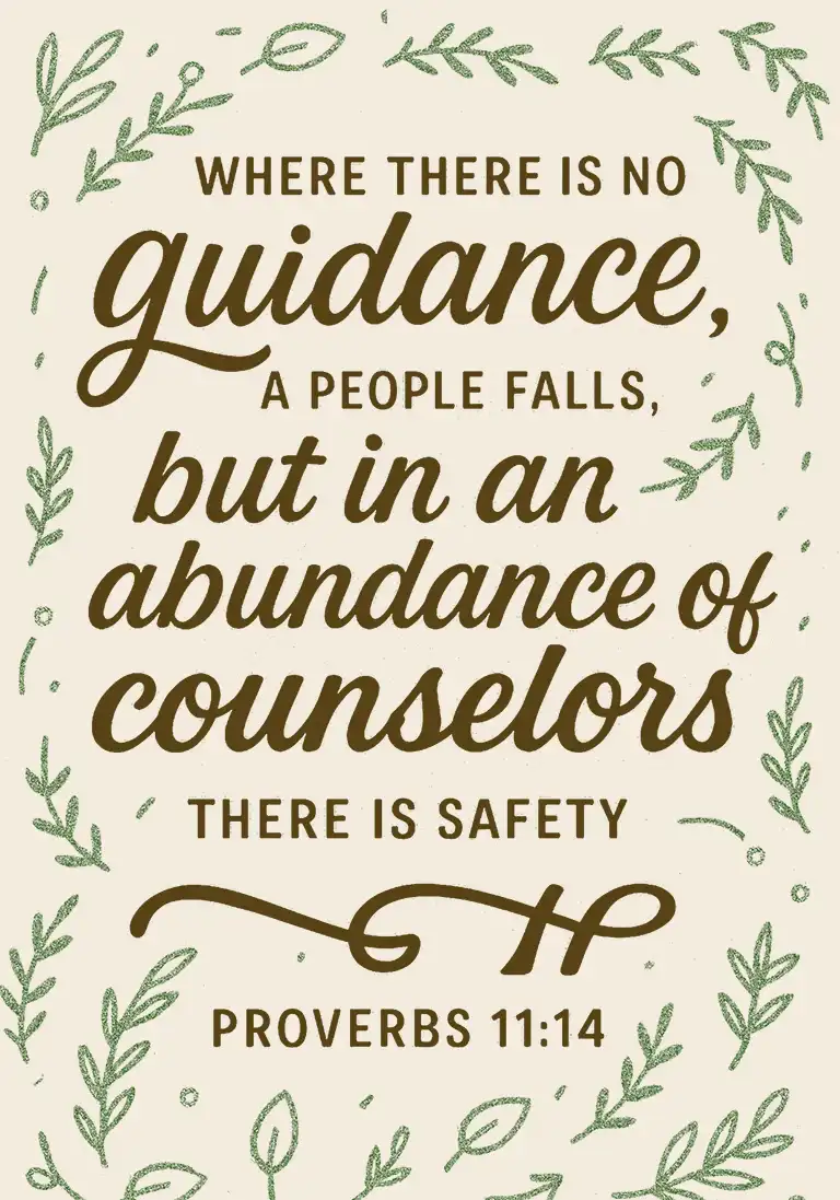 A clergy appreciation card with the Bible verse from Proverbs 11:14, “In an abundance of counselors there is safety.”